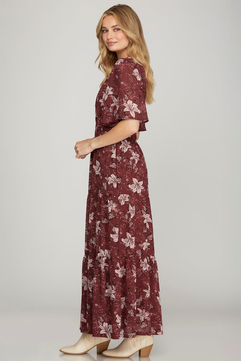 Judith Floral Maxi Dress, Wine