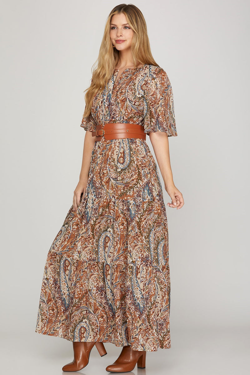 Valerie Half Flutter Sleeve Maxi Dress, Cinnamon