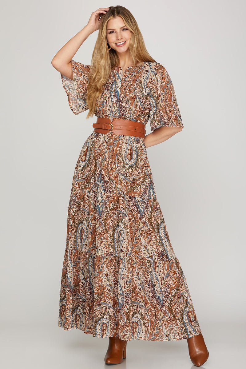 Valerie Half Flutter Sleeve Maxi Dress, Cinnamon