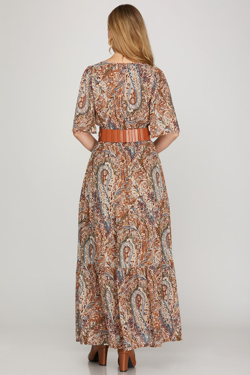 Valerie Half Flutter Sleeve Maxi Dress, Cinnamon