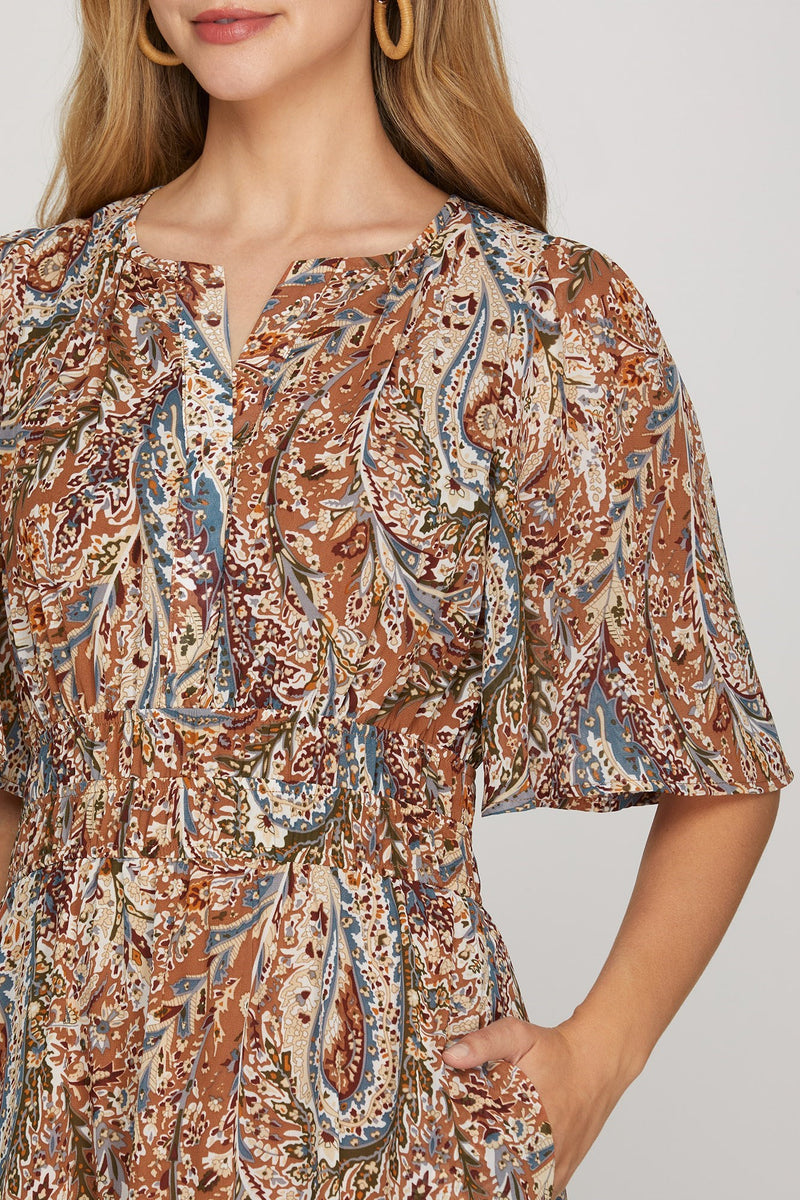 Valerie Half Flutter Sleeve Maxi Dress, Cinnamon