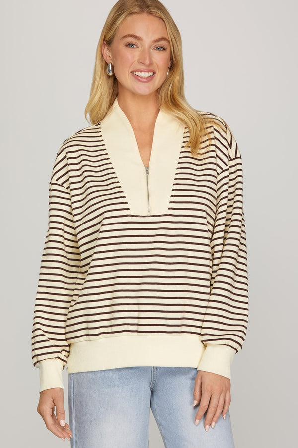 Claudia Striped Sweatshirt, Brown