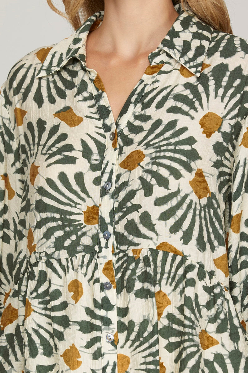 Katherine Printed Button Down Top, Olive