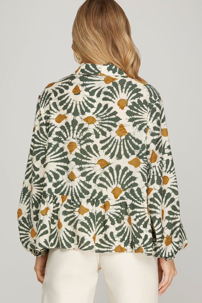 Katherine Printed Button Down Top, Olive