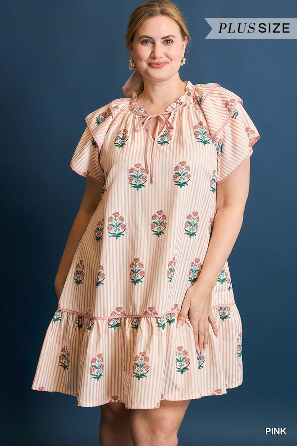 Cadence Striped Floral Dress, Pink | Plus Size