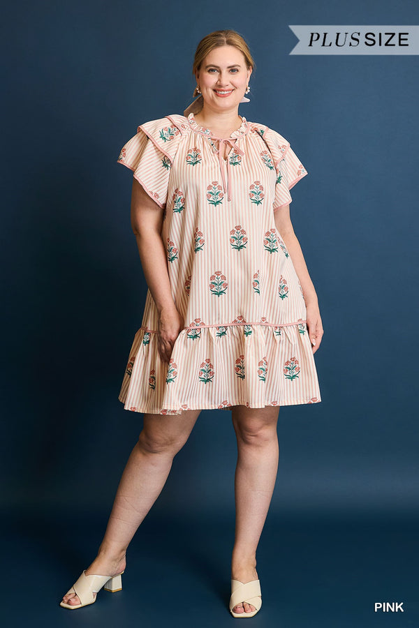 Cadence Striped Floral Dress, Pink | Plus Size