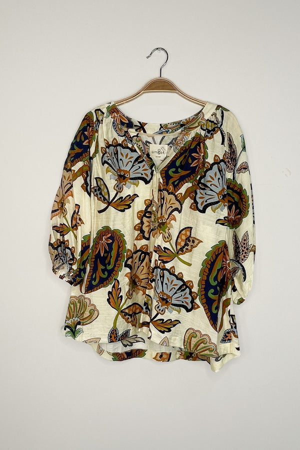 Cecilia Printed Half Sleeve Blouse, Cream | Plus Size