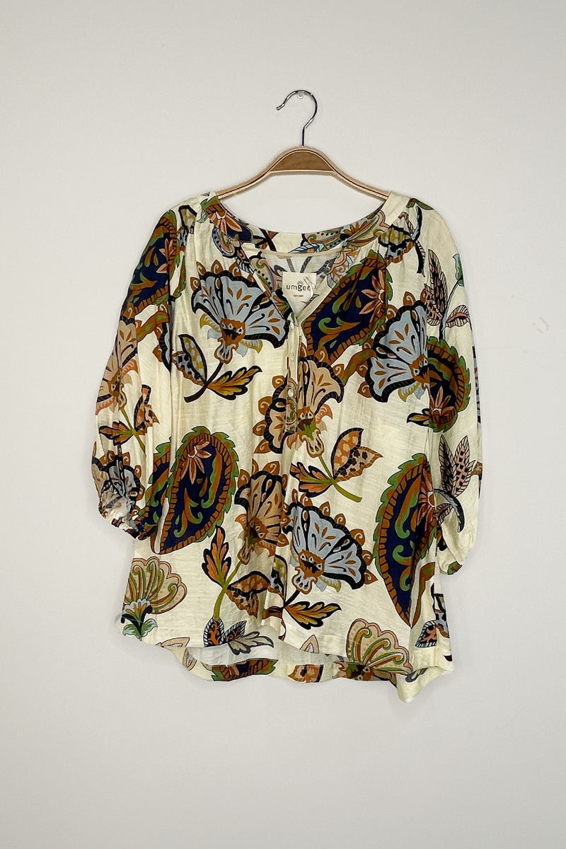 Cecilia Printed Half Sleeve Blouse, Cream | Plus Size
