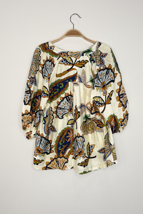 Cecilia Printed Half Sleeve Blouse, Cream | Plus Size