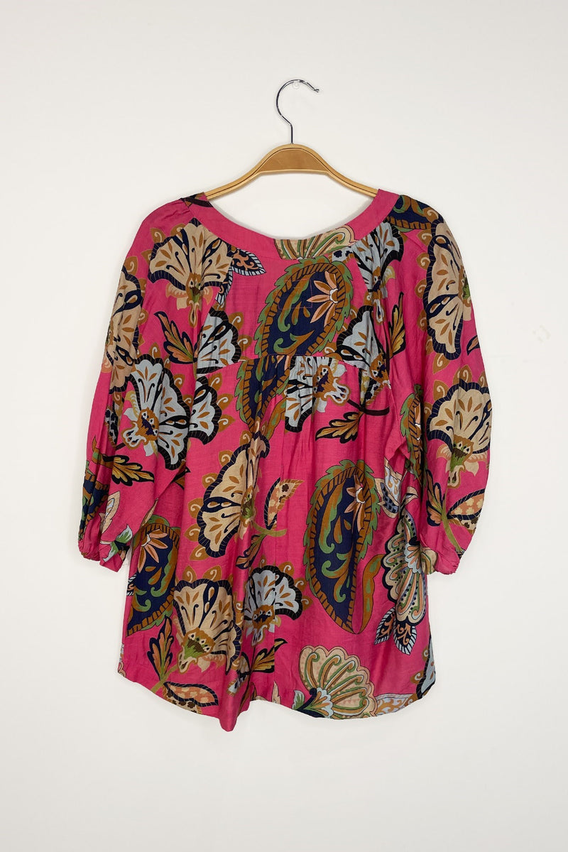 Cecilia Printed Half Sleeve Blouse, Pink | Plus Size