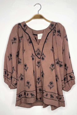 Oakley Floral Embroidered Top, Brown | Plus Size
