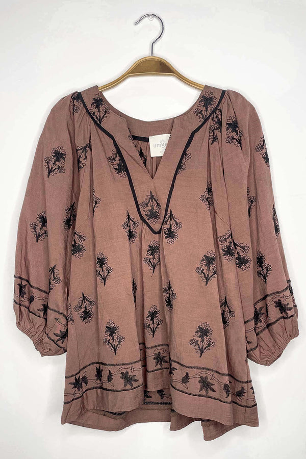 Oakley Floral Embroidered Top, Brown | Plus Size