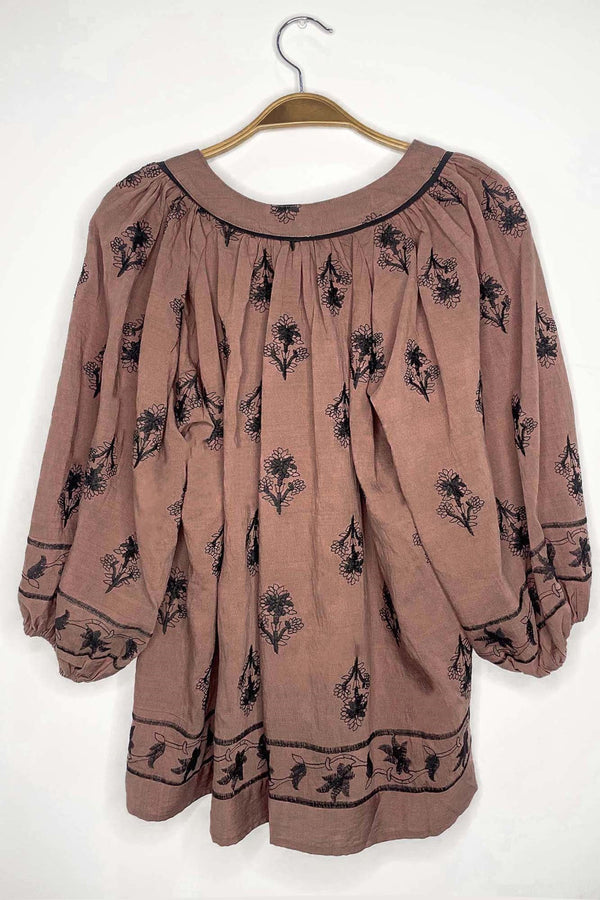 Oakley Floral Embroidered Top, Brown | Plus Size