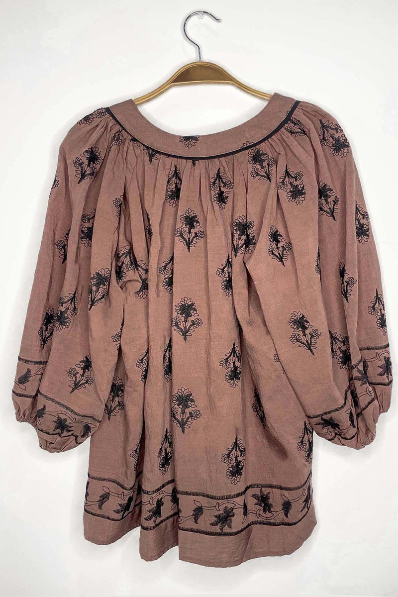 Oakley Floral Embroidered Top, Brown | Plus Size