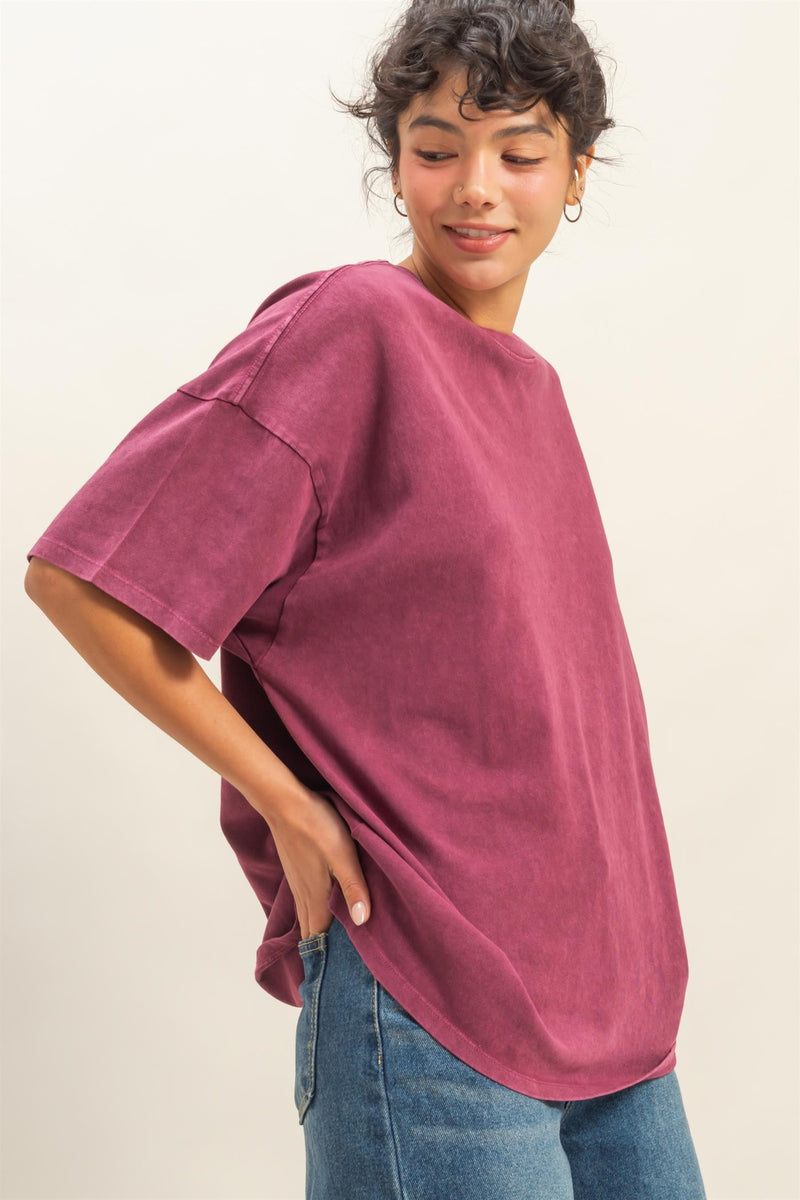 Tenley Oversized Crewneck Tee, Dark Cherry