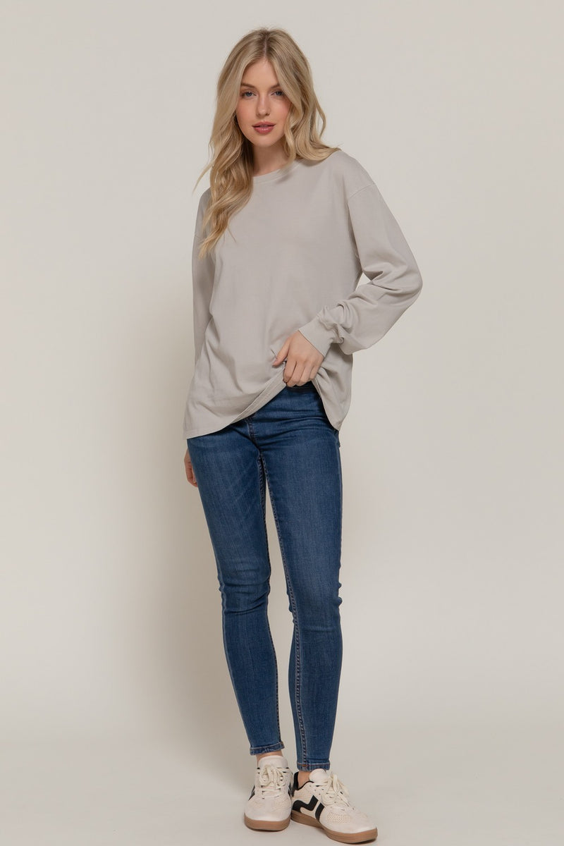 Raine Round Neck Garment Dye Tee, Light Taupe