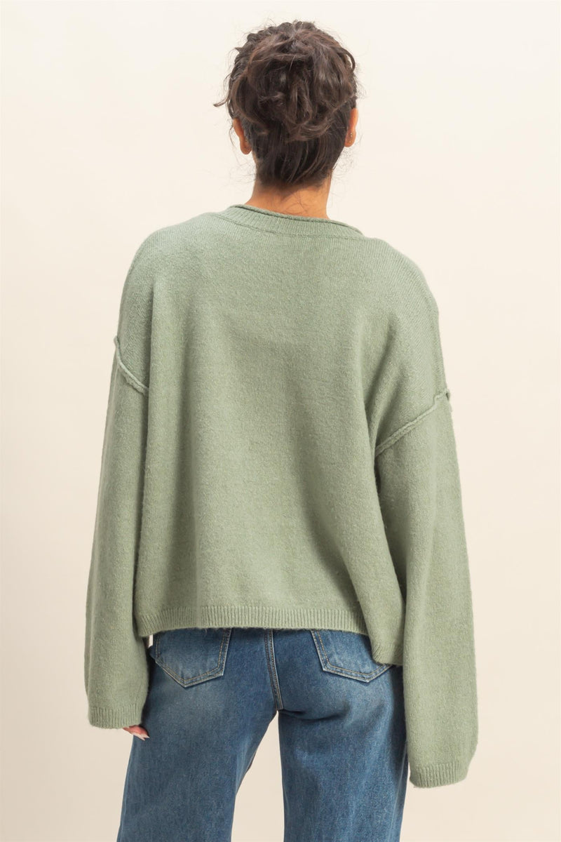 Melina Roll Neck Cardigan, Sage Green