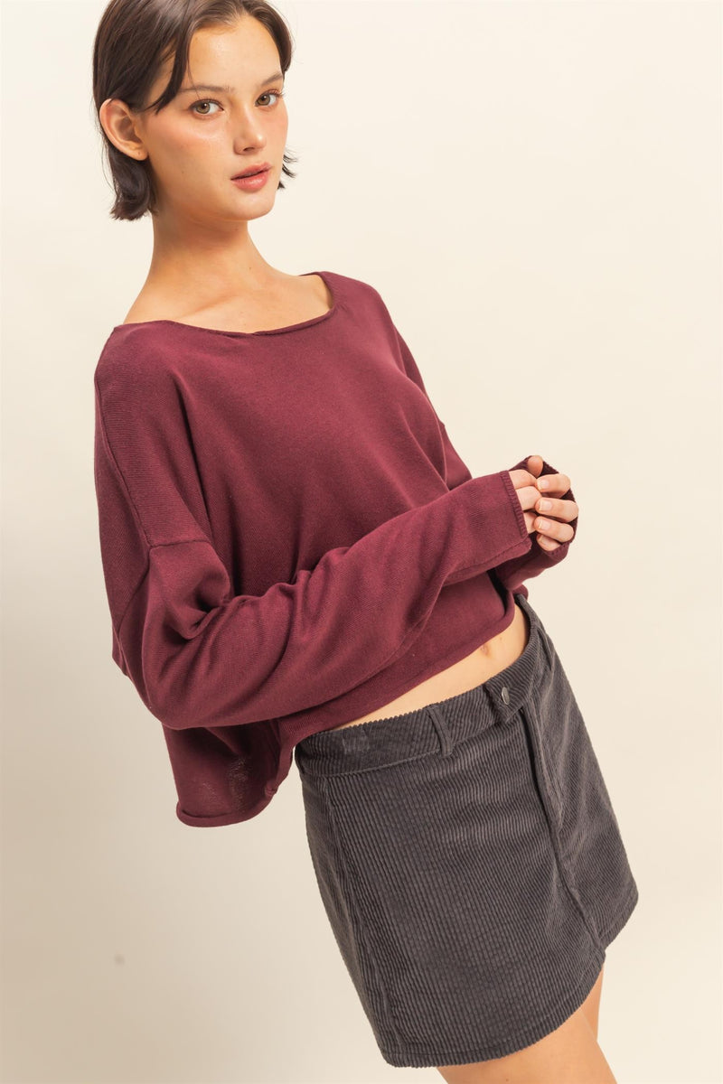 Aurora Boat Neck Pullover Sweater, Dark Cherry
