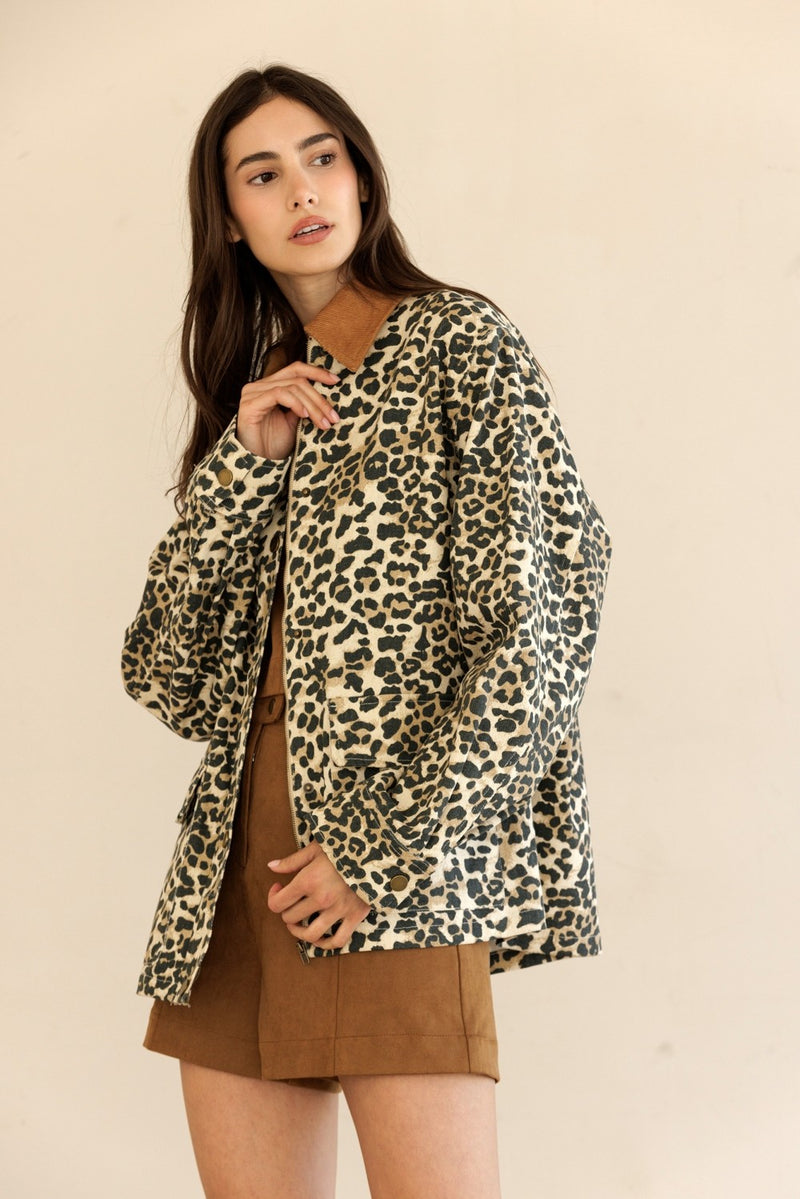 Rooney Printed Denim Jacket, Leopard