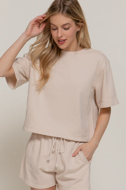 Elise Garment Washed Terry Top, Beige