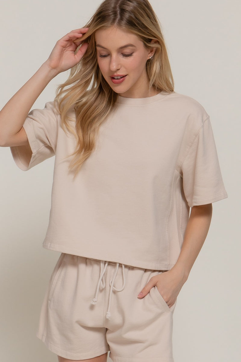 Elise Garment Washed Terry Top, Beige