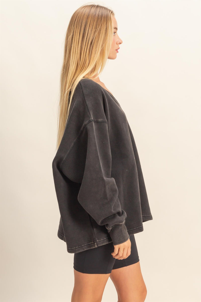 Melody Oversized V-Neck Sweatshirt, Black