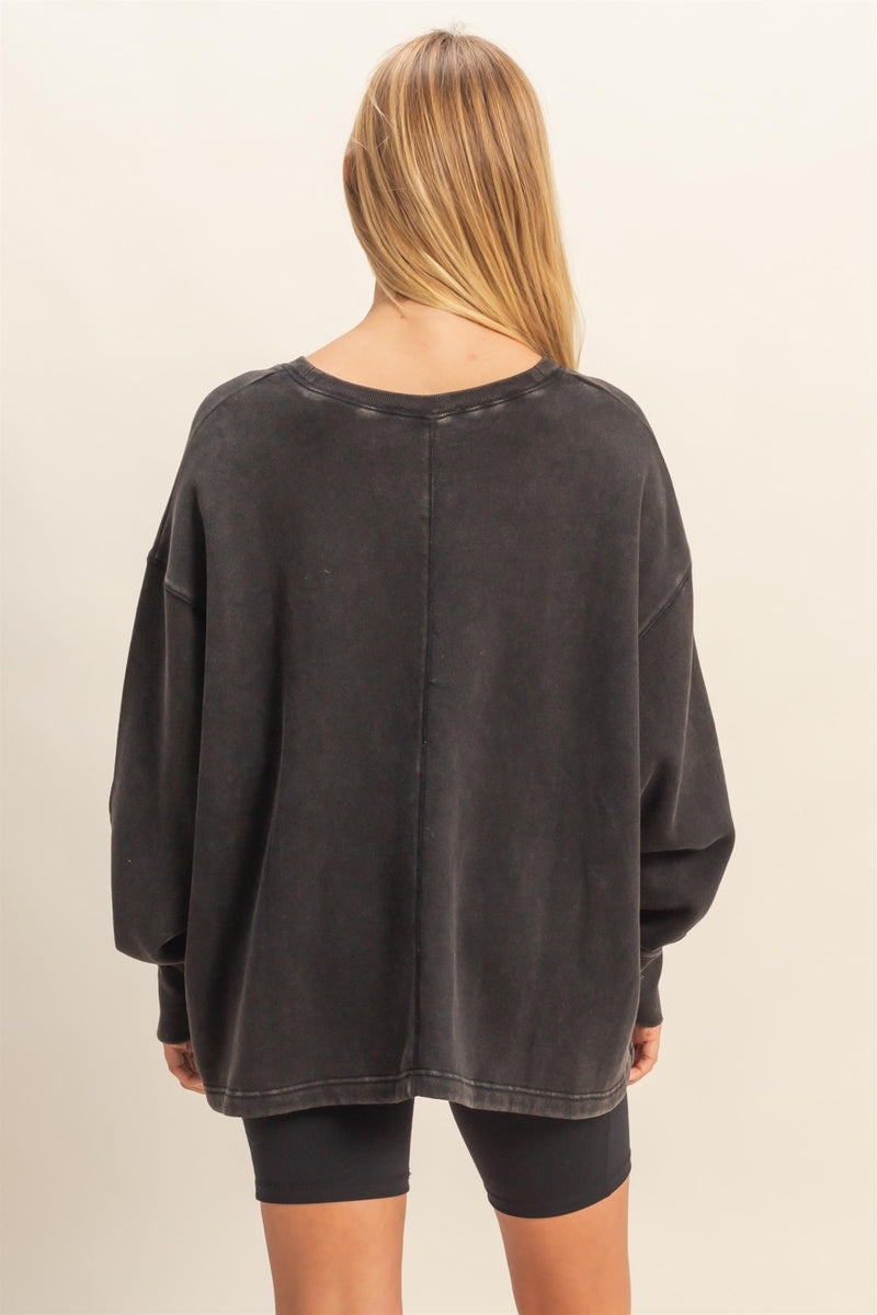 Melody Oversized V-Neck Sweatshirt, Black