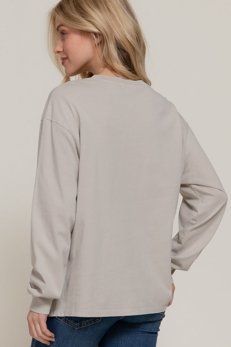 Raine Round Neck Garment Dye Tee, Light Taupe
