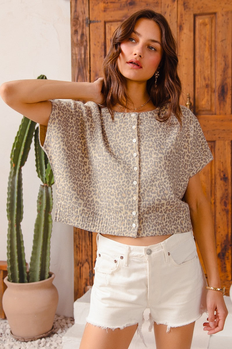 Brooklyn Vintage Leopard Print Sweater Vest, Leopard