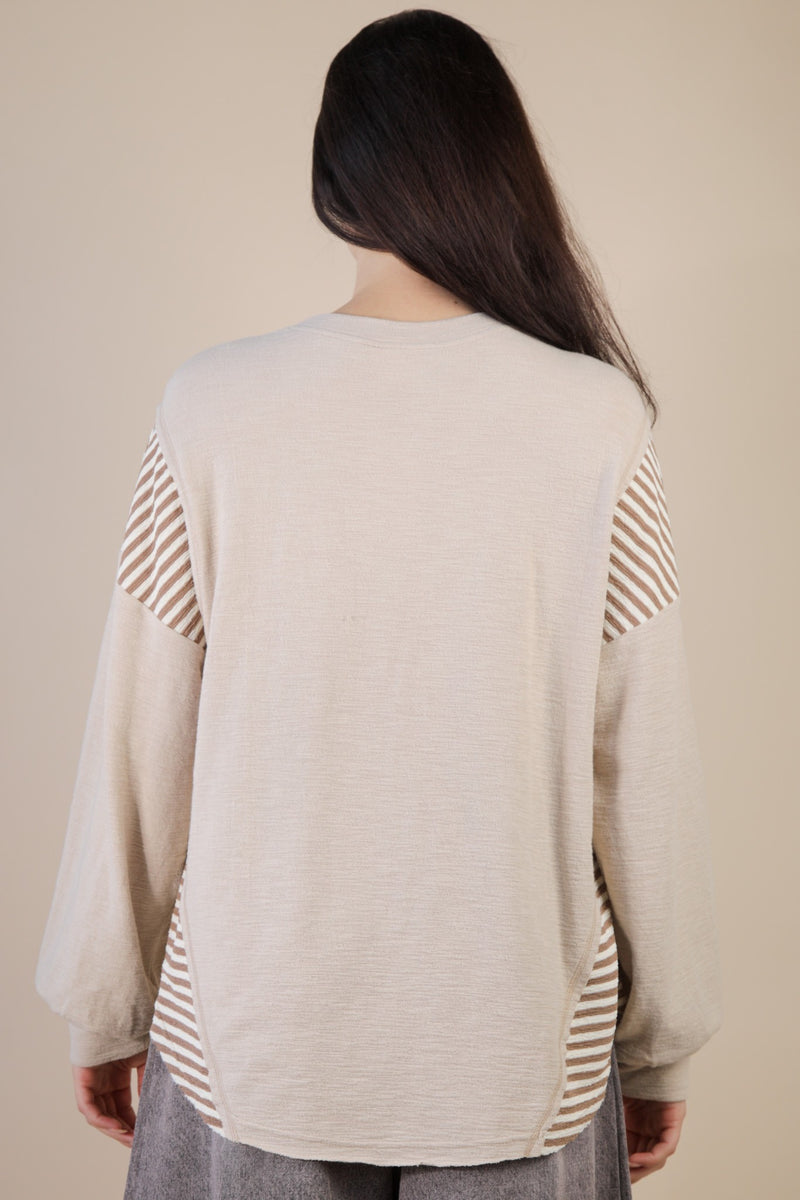 Mari Mixed Media Graphic Top, Taupe