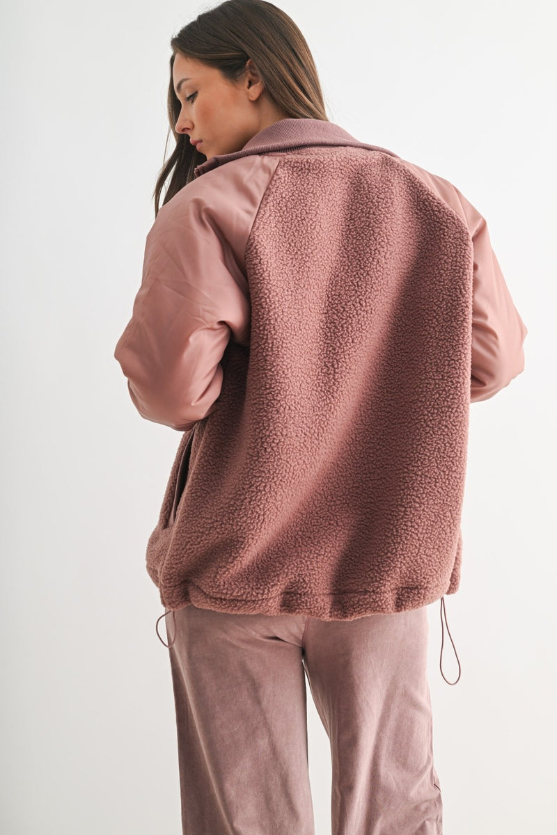 Ruth Fleece Bomber Jacket, Rose Taupe