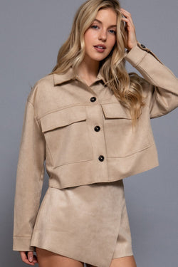 Monet Faux Suede Short Jacket, Sand Taupe