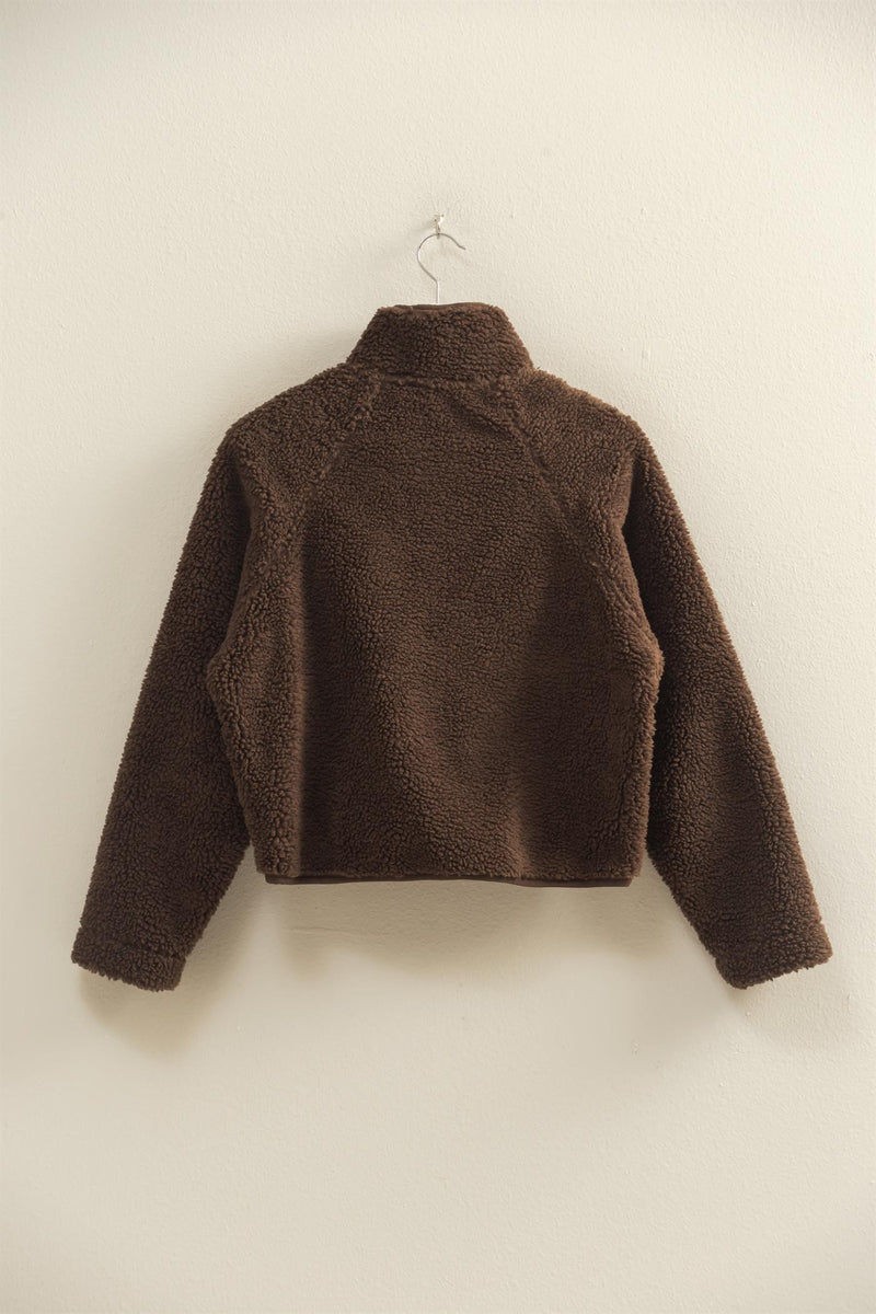 Aria Sherpa Button Neck Jacket, Brown