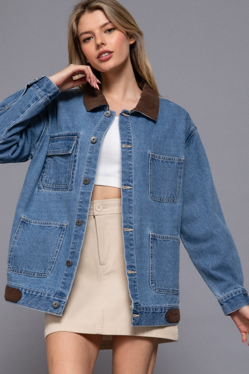 Lois Corduroy Collar Denim Jacket, Denim