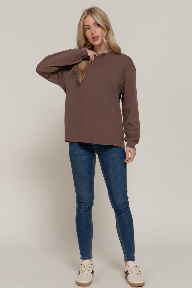 Raine Round Neck Garment Dye Tee, Brown
