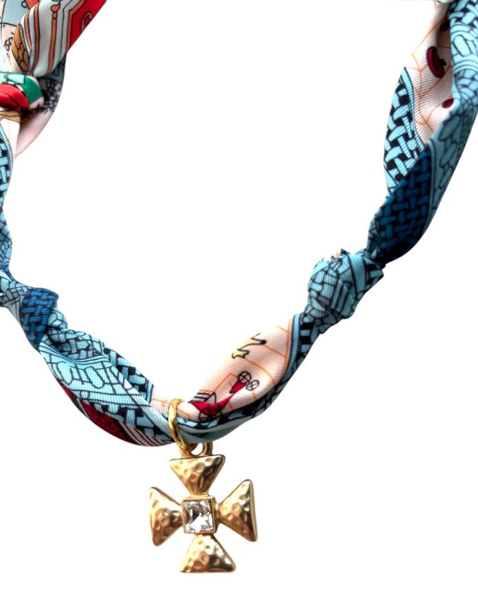 Bali Maltese Cross Scarf Necklace, Blue/Green | Nora James Jewelry