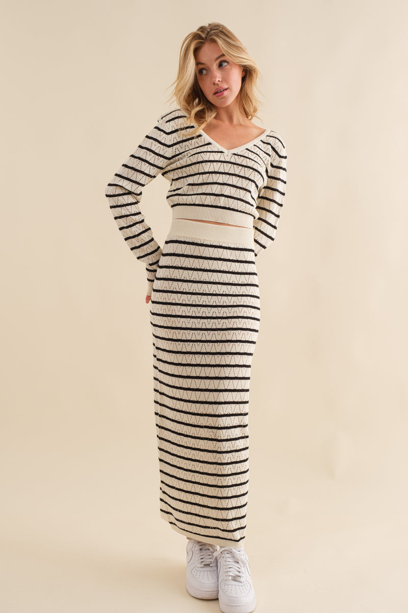 Madallaine Striped Knit Top, Cream Stripe