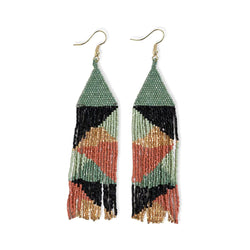 Brittany Beaded Fringe Earrings, Green\Gold\Pink | Ink + Alloy