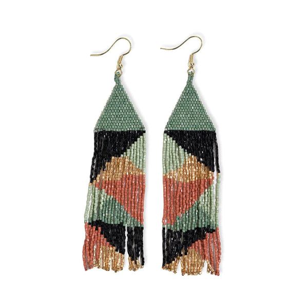 Brittany Beaded Fringe Earrings, Green\Gold\Pink | Ink + Alloy