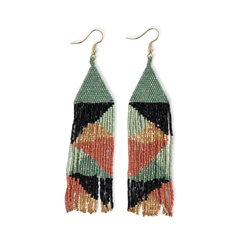 Brittany Beaded Fringe Earrings, Green\Gold\Pink | Ink + Alloy
