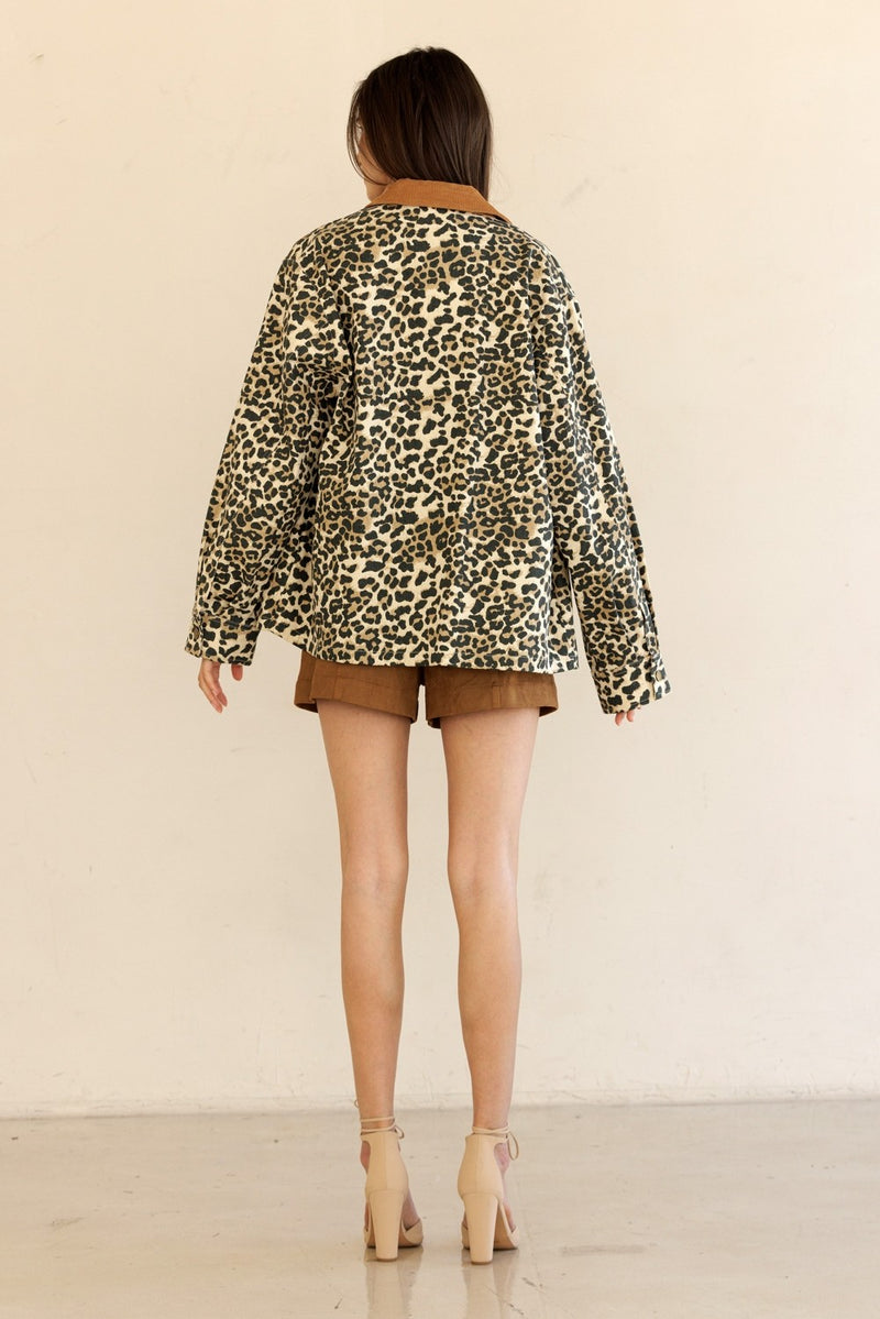 Rooney Printed Denim Jacket, Leopard