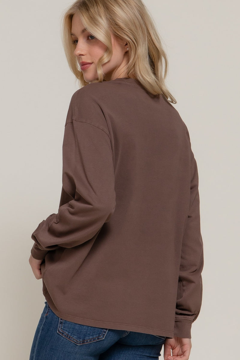 Raine Round Neck Garment Dye Tee, Brown