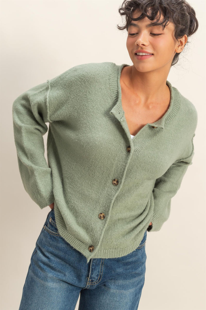 Melina Roll Neck Cardigan, Sage Green