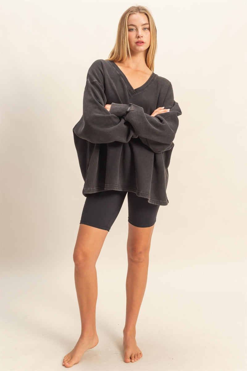 Melody Oversized V-Neck Sweatshirt, Black