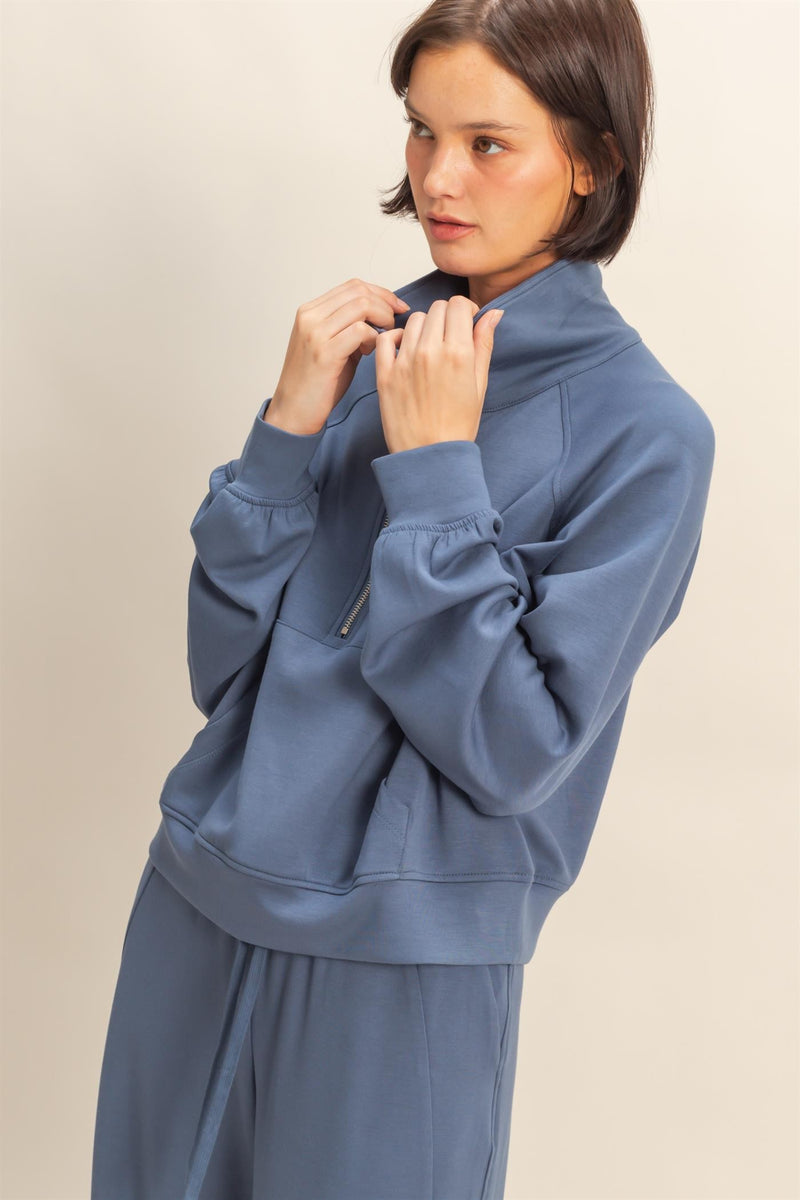 Jovie Half Zip Knit Sweatshirt, Dusty Navy