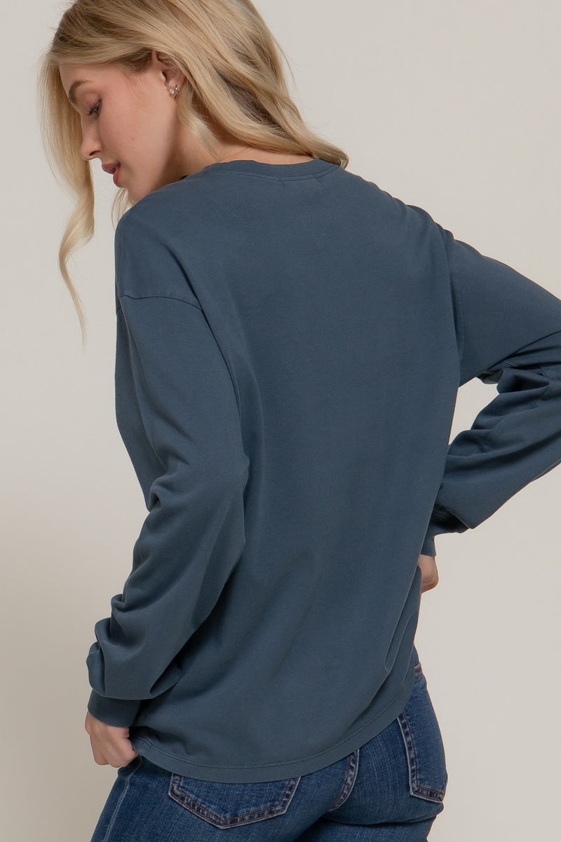 Raine Round Neck Garment Dye Tee, Ink Navy