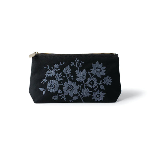 Embroidered Canvas Pouch, Black/Blue | Fringe Studio
