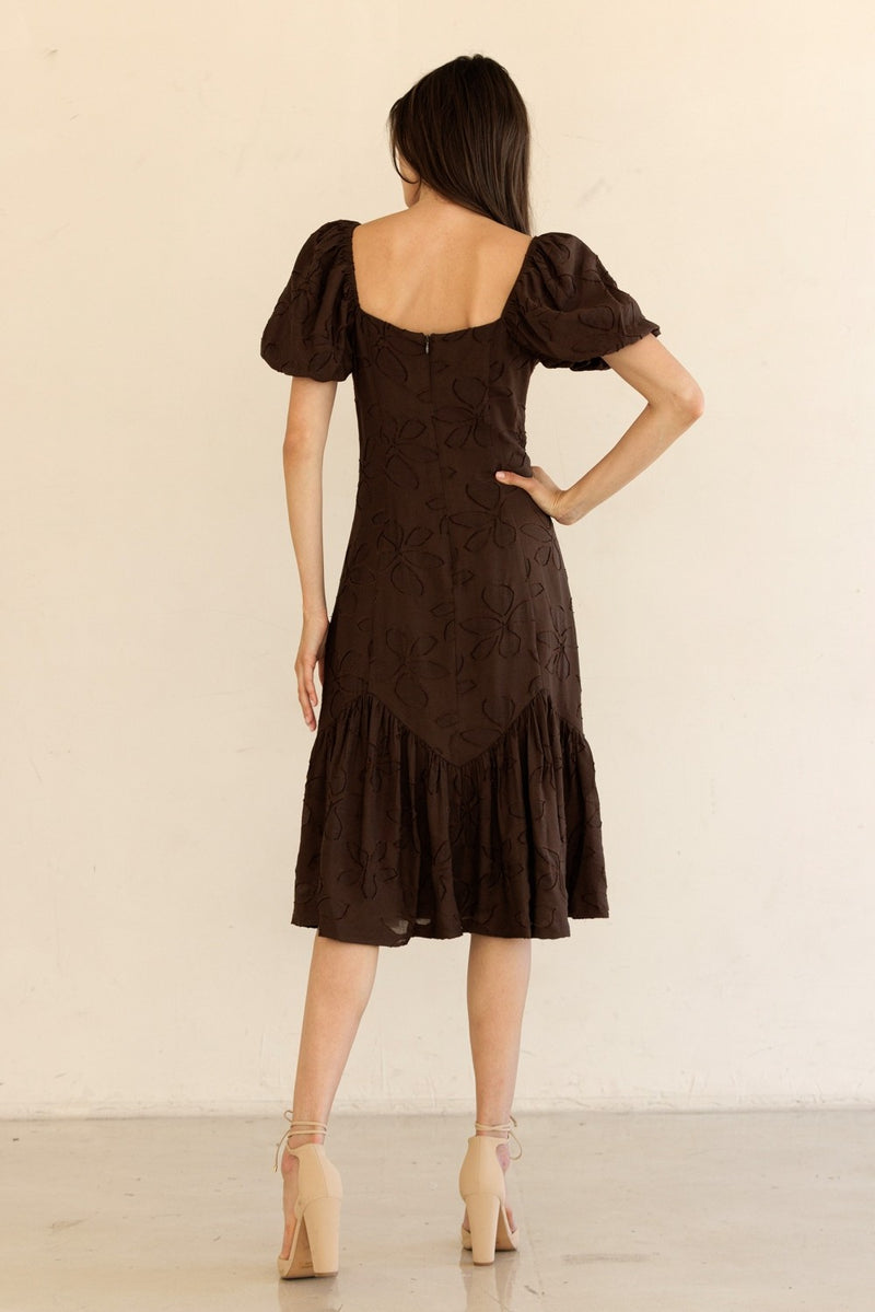 Ana Mesh Flower Midi Dress, Brown