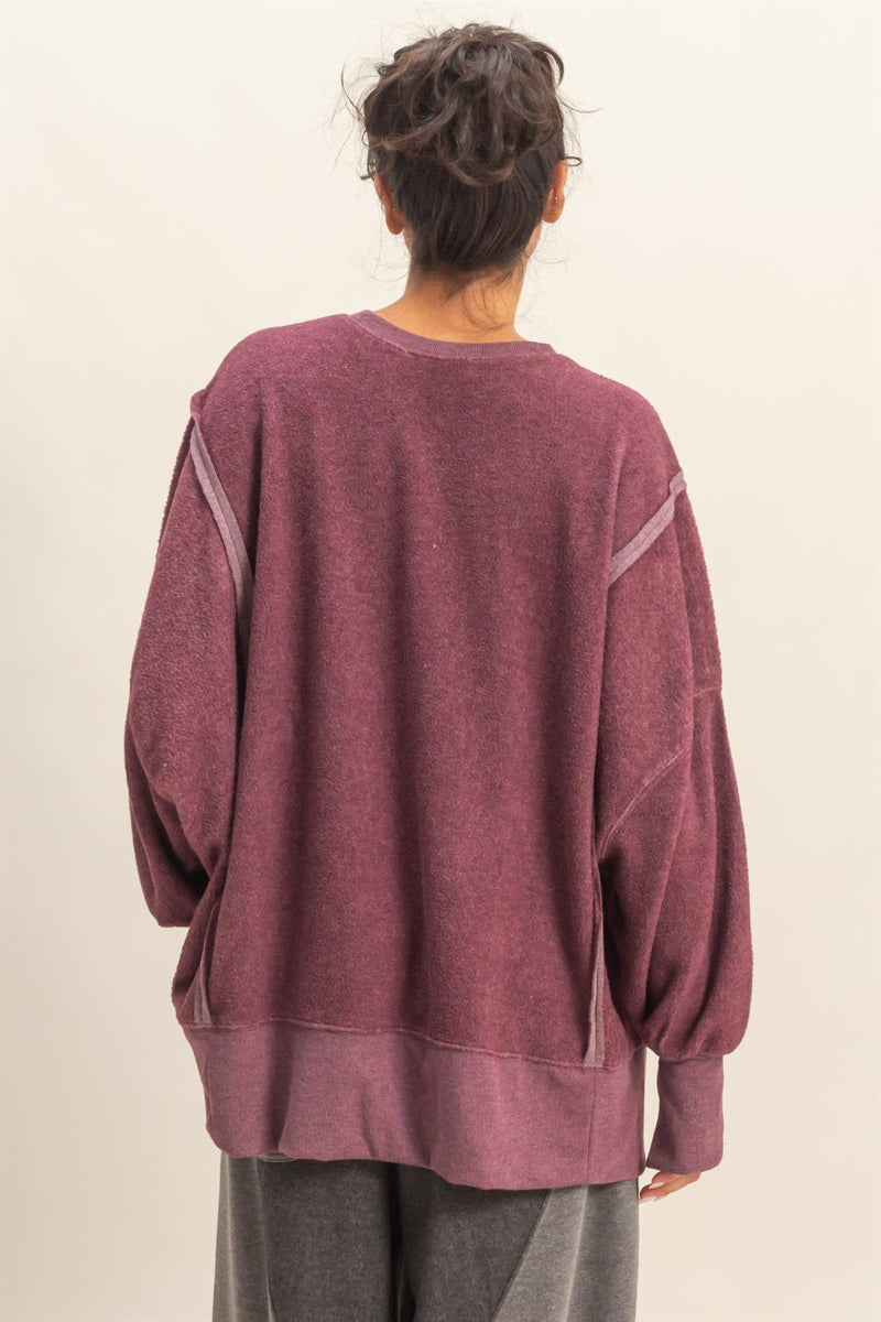 Millie Oversized Crewneck Sweatshirt, Dark Cherry
