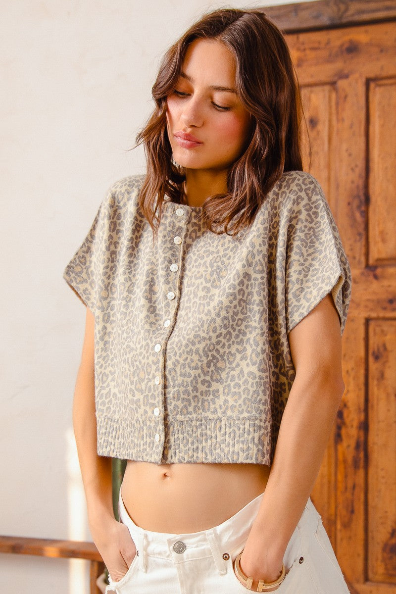 Brooklyn Vintage Leopard Print Sweater Vest, Leopard